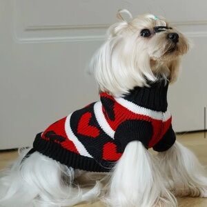 Red and Black Knitted Heart Club Spade Dog or Cat Sweater